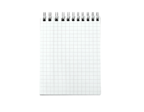 A small rectangular notebook with a grid pattern and spiral binding