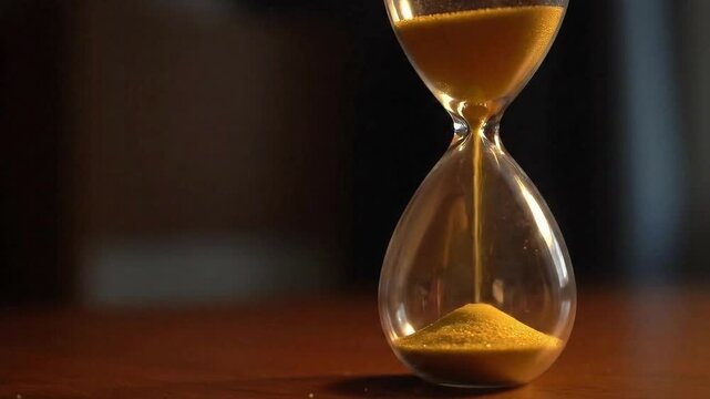 Hourglass color realistic. Glowing neon line Old hourglass with flowing sand. Sand clock sign. old sand timer animation.