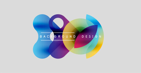 Abstract colorful shapes overlap, creating dynamic background. Text reads background design. Modern, vibrant visual composition.