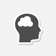 Head icon with cloud sign sticker isolated on gray background