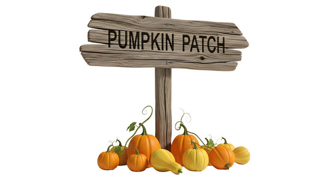 Pumpkin Patch Wooden Sign with Various Summer and Autumn Pumpkins and Gourds