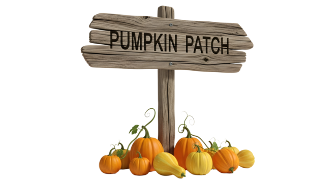 Pumpkin Patch Wooden Sign with Various Summer and Autumn Pumpkins and Gourds