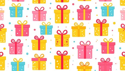 Colorful Gift Boxes Seamless Pattern for Celebrations, Birthdays, and Holidays