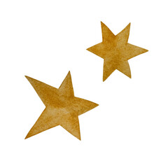 Watercolor yellow stars. Pair of asymmetrical yellow stars isolated on white background.