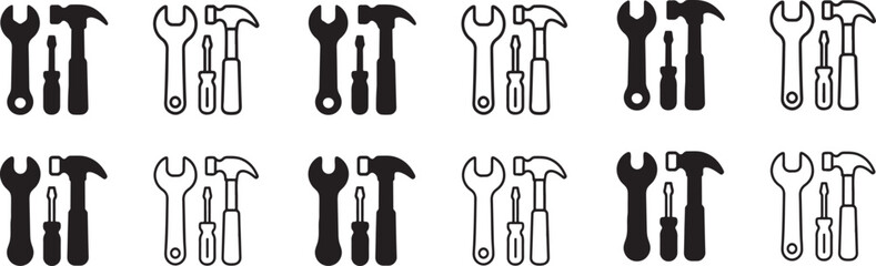 Tool icon set, wrench hammer screwdriver icons, repair tool collection, construction tool icons, tool icon design, tool vector set, isolated tool icons, modern minimal tool icon set