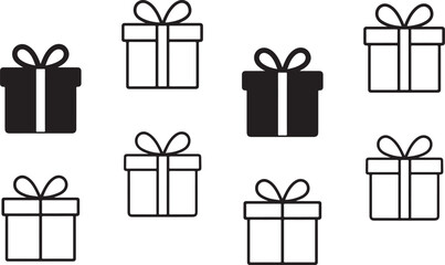 Gift box icon set, present package icons, gift symbol collection, gift box vector, minimal gift icon design, modern gift box icons, isolated gift box, gift box icon set