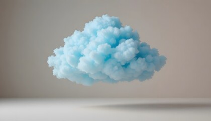 Pastel blue cotton candy cloud floating above neutral surface.