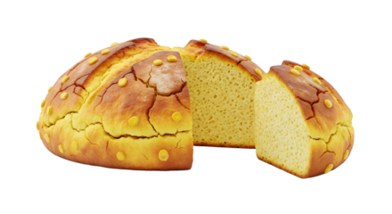 Traditional Round Cake with Yellow Cracks and Decorations Silhouette on White Background