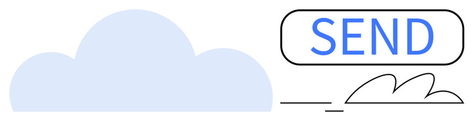Light blue cloud linked to a send button, implying digital communication, cloud service. Ideal for messaging, email, networking, data sharing, cloud storage, tech simple flat metaphor