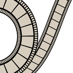 Fototapeta premium Stylized film strip forming a curve and straight line. Cinema and movie production concept for entertainment industry design.