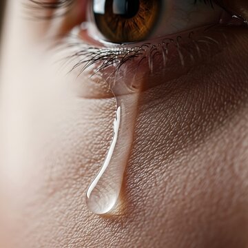 Close-up of a Tear Dropping from a Human Eye.