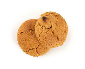 Chocolate cookies with chocolate filling isolated, brown round biscuits, broken sweet cocoa pastry
