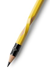 Creative Yellow Pencil with Twist Design, Graphite Lead, and Black Eraser on White