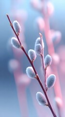 Soft gray kittens bloom on willow branches in early springs gentle light
