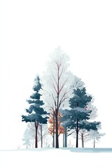 Winter forest scene with snow-covered branches in a minimalistic, flat illustration style