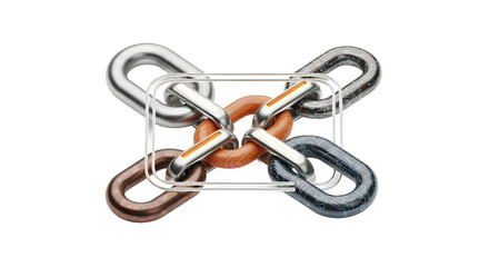 Colorful Metal Chain Links Interlocked on White Background