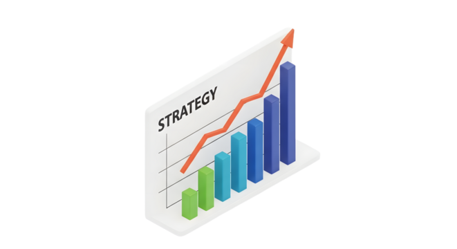 Business Strategy Chart with Increasing Bar Graph and Upward Arrow in Modern Style - Powered by Adobe
