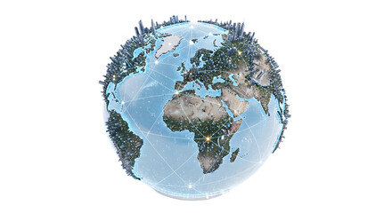 Digital Globe of Earth with City Skylines and Network Connections in Modern Style