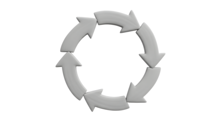 Gray Circular Arrow Loop Symbol on White Background for Recycling or Process Flow