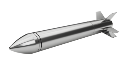 Metallic Silver Bomb Rocket Model on White Background for Technology and Aerospace Marketing