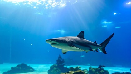 Obraz premium Shark in a deep blue aquarium