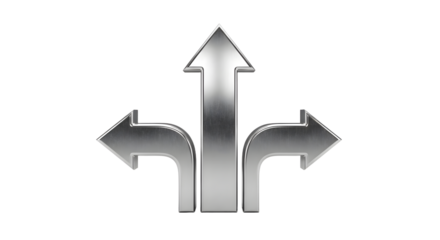 Silver Three Directional Arrows on White Background for Business and Navigation