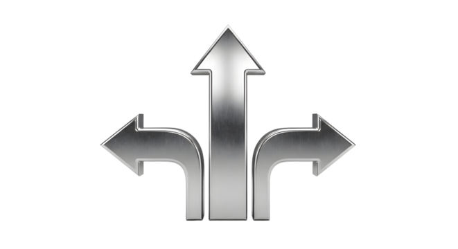 Silver Three Directional Arrows on White Background for Business and Navigation - Powered by Adobe