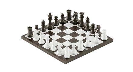 Black and White Chess Set on Wooden Board for Strategy and Board Games