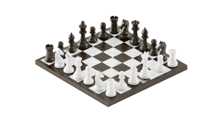 Black and White Chess Set on Wooden Board for Strategy and Board Games