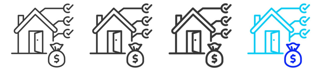Home Financing icon set collection in creative outline style for business featuring multiple thickness variations suitable for profit finance money management accounting and investment growth