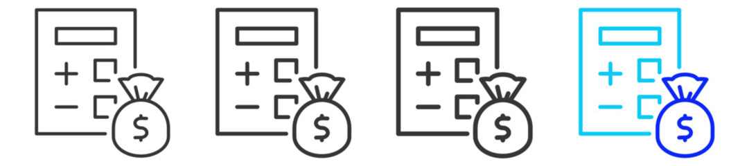 Finance Count icon set collection in creative outline style for business featuring multiple thickness variations suitable for profit finance money management accounting and investment growth