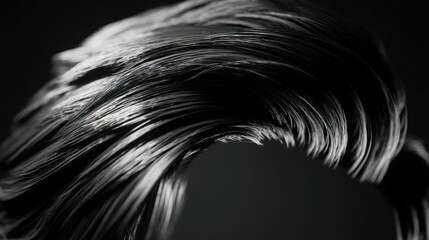 Close up of textured dark hair with light reflection against a dark background