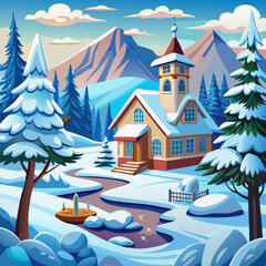 Naklejka premium A vector of winter landscape on fully white background