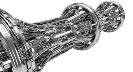 Futuristic Metallic Mechanical Device with Complex Circuitry in Silver Tones