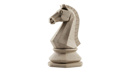 Light-colored Stone Chess Knight Piece on White Background