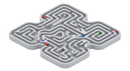 Maze Puzzle with Colored Marbles on White Background for Brain Teasers and Logic Games