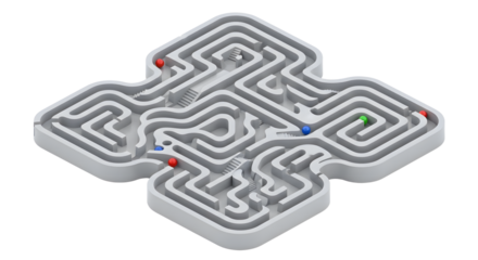 Maze Puzzle with Colored Marbles on White Background for Brain Teasers and Logic Games