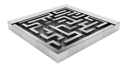 Metallic Maze Puzzle on White Background Modern Abstract Design