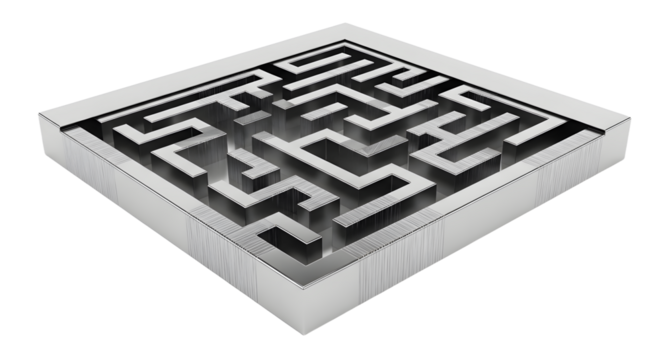 Metallic Maze Puzzle on White Background Modern Abstract Design