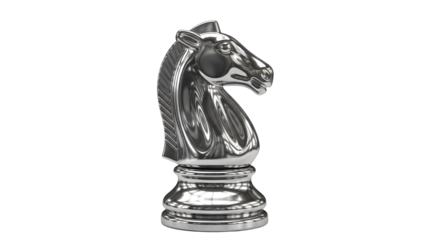 Silver Chess Knight Piece Elegant Metallic Design on White Background