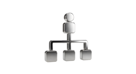 Silver Hierarchical Organizational Chart Icon on White Background