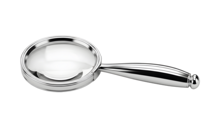 Silver Magnifying Glass on White Background with Reflection