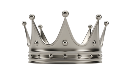 Silver Metallic Crown with Rounded Spikes and Beaded Details on White Background