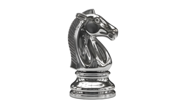 Silver Chess Knight Piece Elegant Metallic Design on White Background