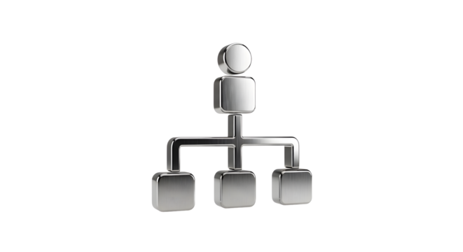 Silver Hierarchical Organizational Chart Icon on White Background