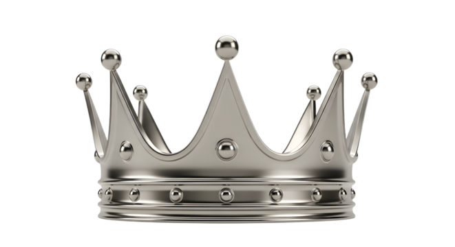 Silver Metallic Crown with Rounded Spikes and Beaded Details on White Background
