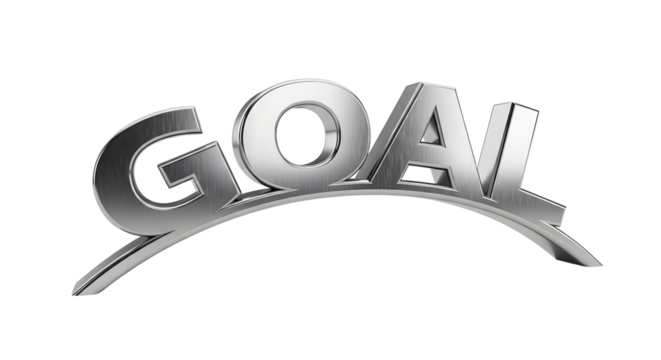 Silver Metallic Goal Arch 3D Text on White Background