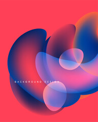 Abstract shapes overlap, creating vibrant color blends. Pink background complements blue, purple hues. Modern design element.