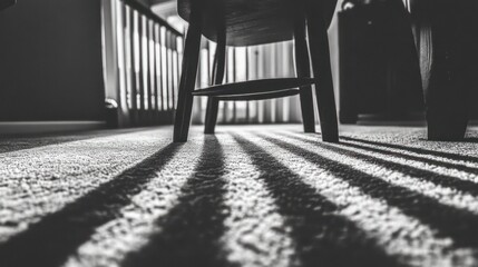 Chair with shadows on a carpet indoor monochromatic illustration