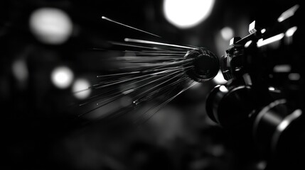 Abstract black and white image of a futuristic sphere with streaks